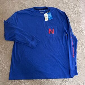 Nautica Mens Long Sleeve Pocket T-Shirt Blue Ocean Challenge Graphic L V27201